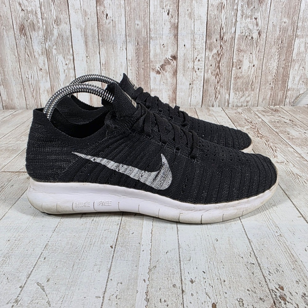Nike Free RN Flyknit Womens Running Shoes Black White EU 38 Low Top Sneakers
